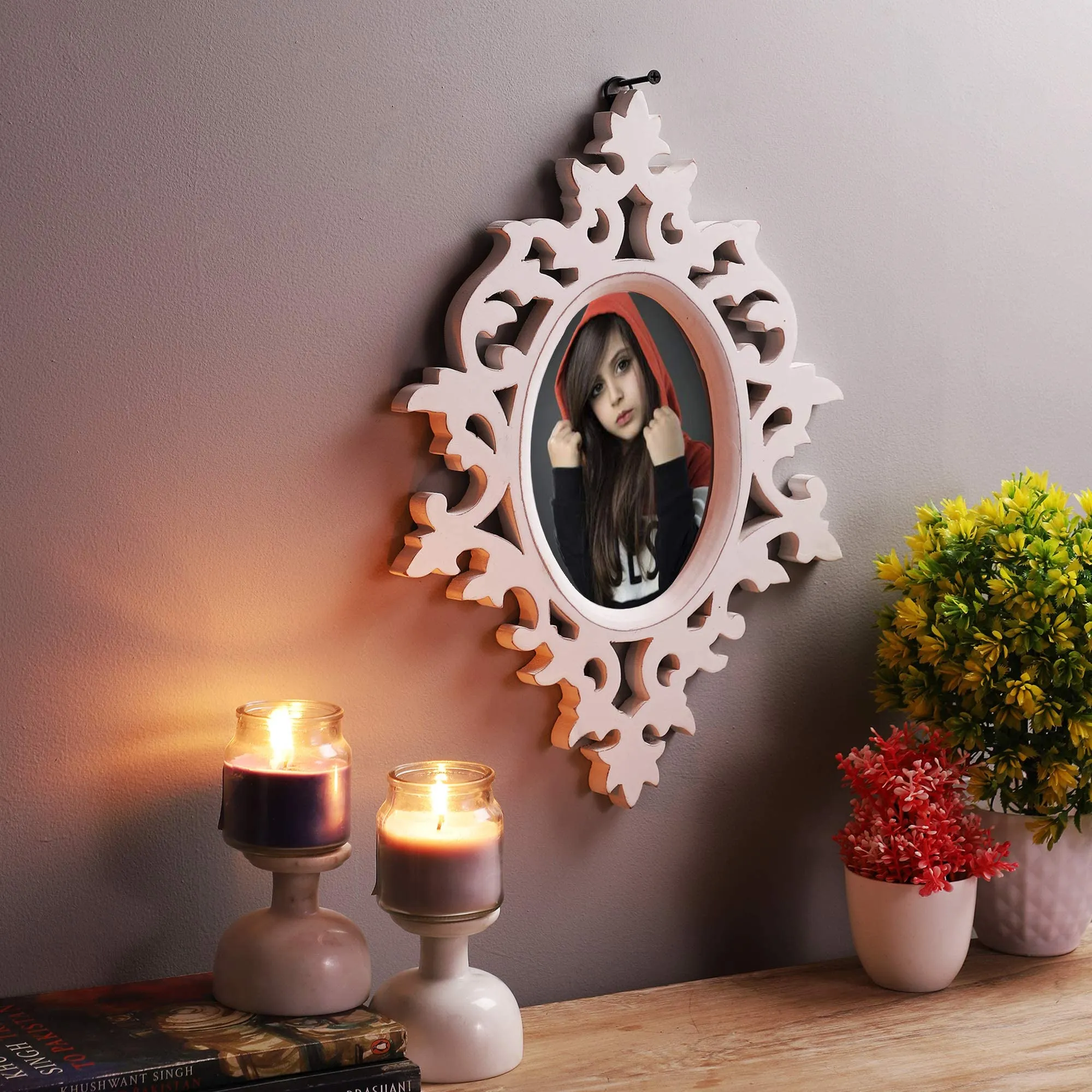 Adan's Homes Decorative & Handcrafted Wooden Wall Mounted Photo Frame (White, 37.5 cm x 25 cm x 1.5 cm)