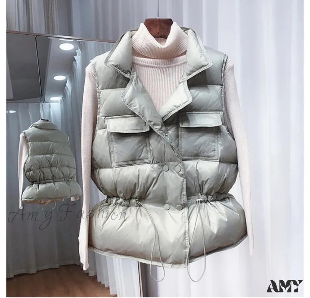 Amy Fashion - Waistcoat White Duck Down Coat