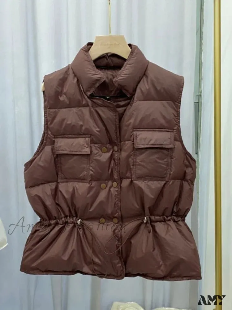 Amy Fashion - Waistcoat White Duck Down Coat