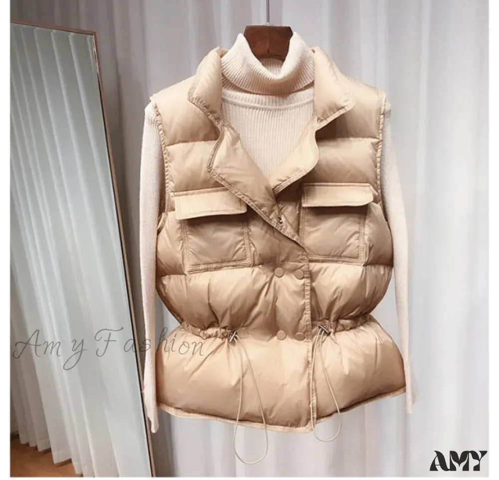 Amy Fashion - Waistcoat White Duck Down Coat