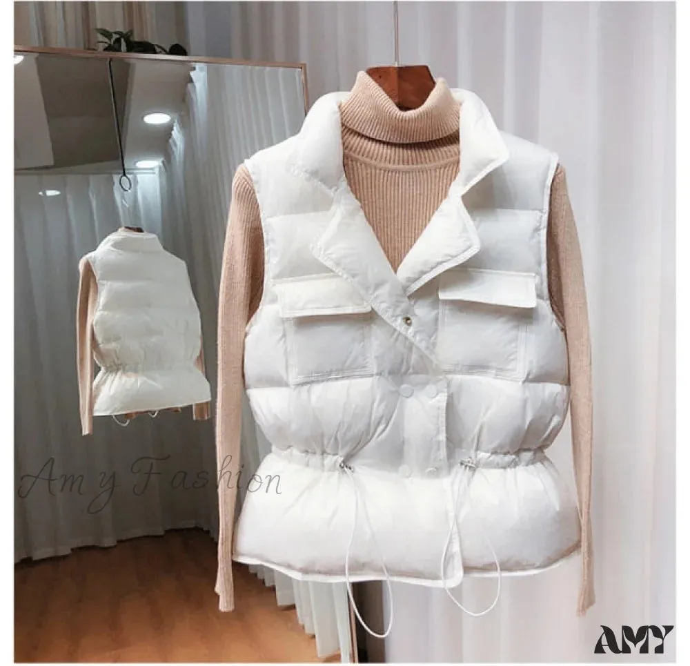 Amy Fashion - Waistcoat White Duck Down Coat