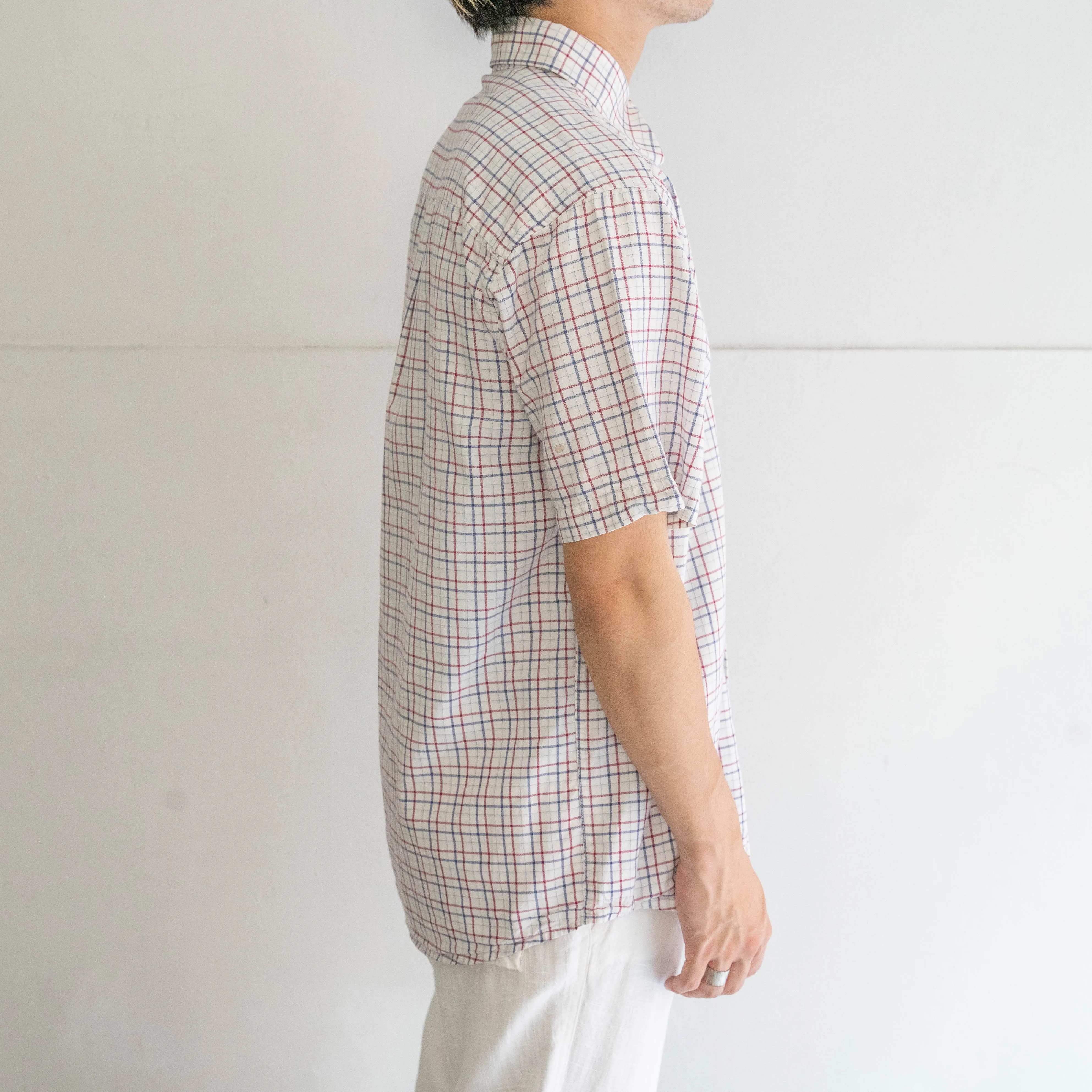 around 1980s white base red × blue checked tyrolean shirt 'remake'