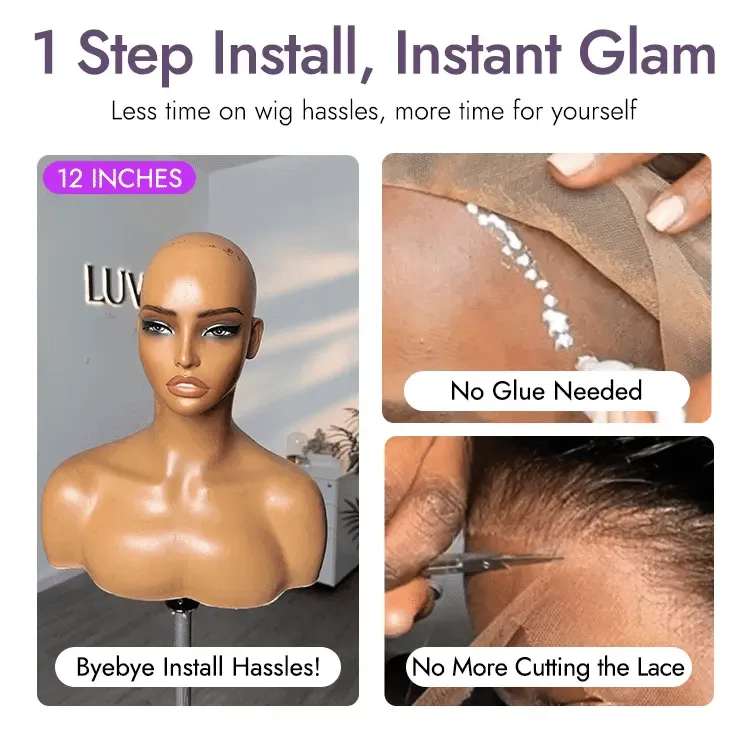 Beginner Friendly Water Wave Minimalist Lace Glueless Short Curly Wig with Bangs