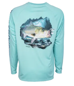 Bimini Bay Hook M, Mens Long Sleeve Shirt -Striped Bass 2 Glacier