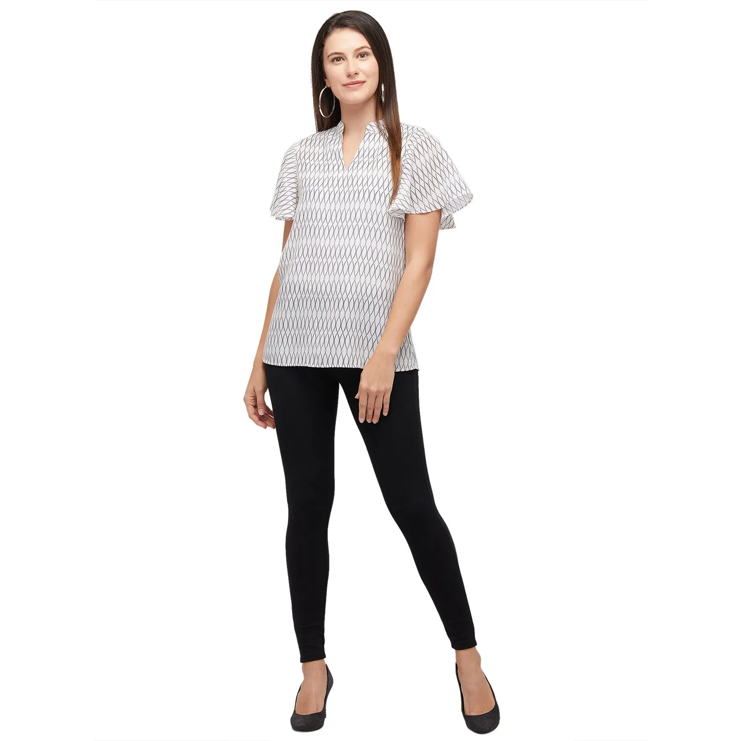 Birch Printed Short Flared Sleeves Top