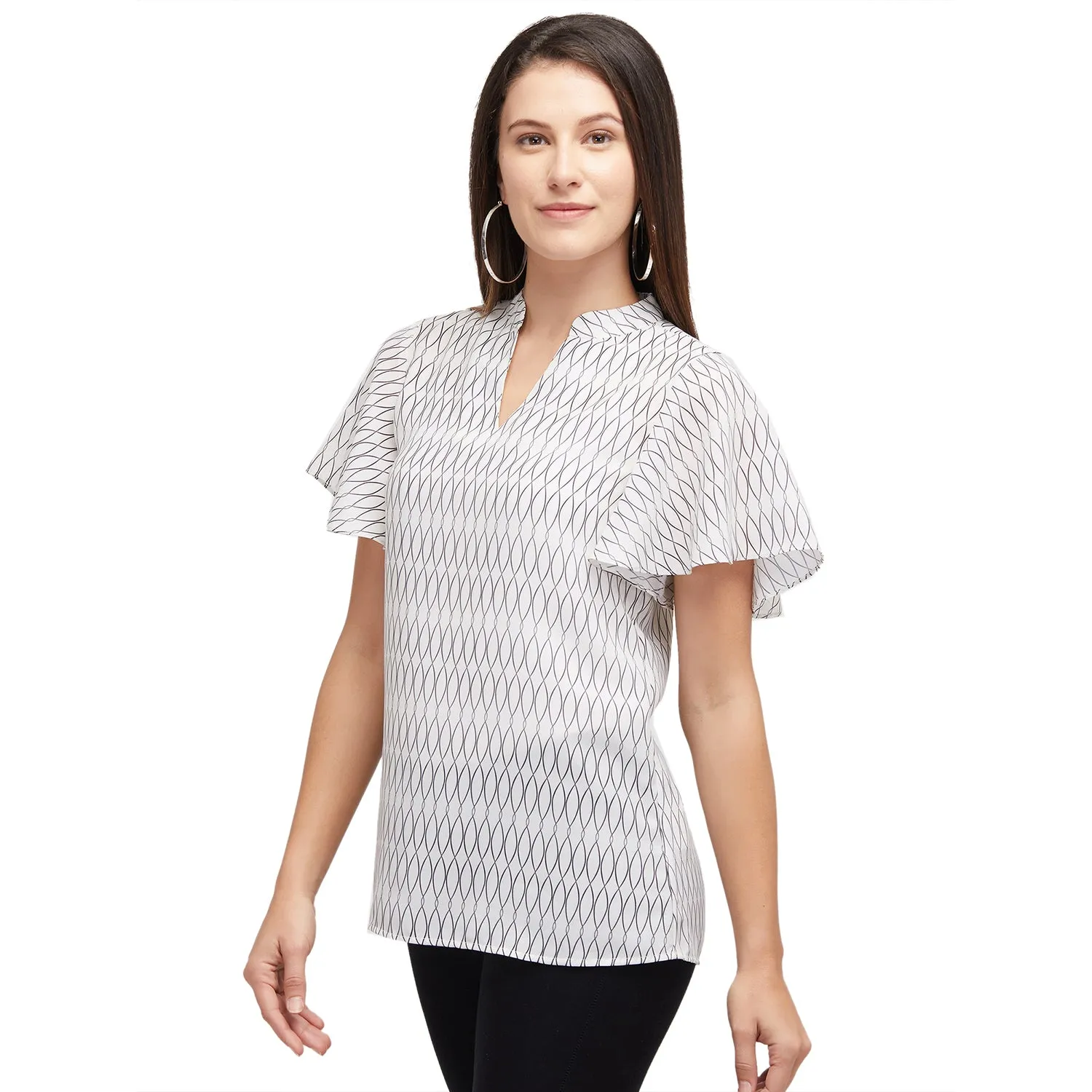Birch Printed Short Flared Sleeves Top
