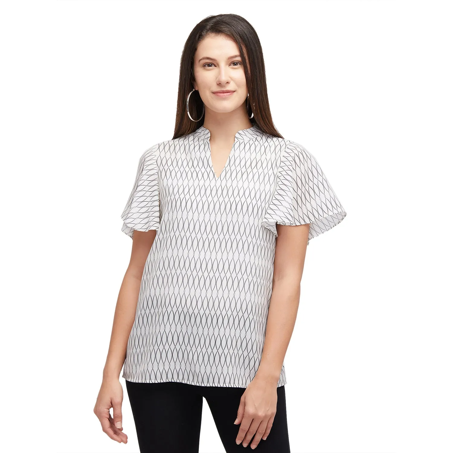 Birch Printed Short Flared Sleeves Top