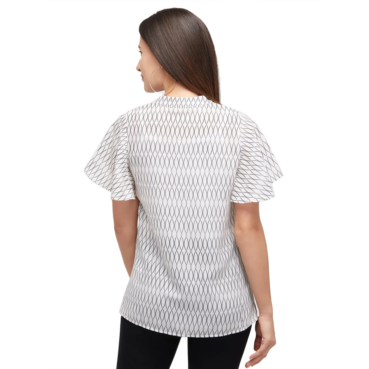 Birch Printed Short Flared Sleeves Top