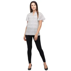 Birch Printed Short Flared Sleeves Top