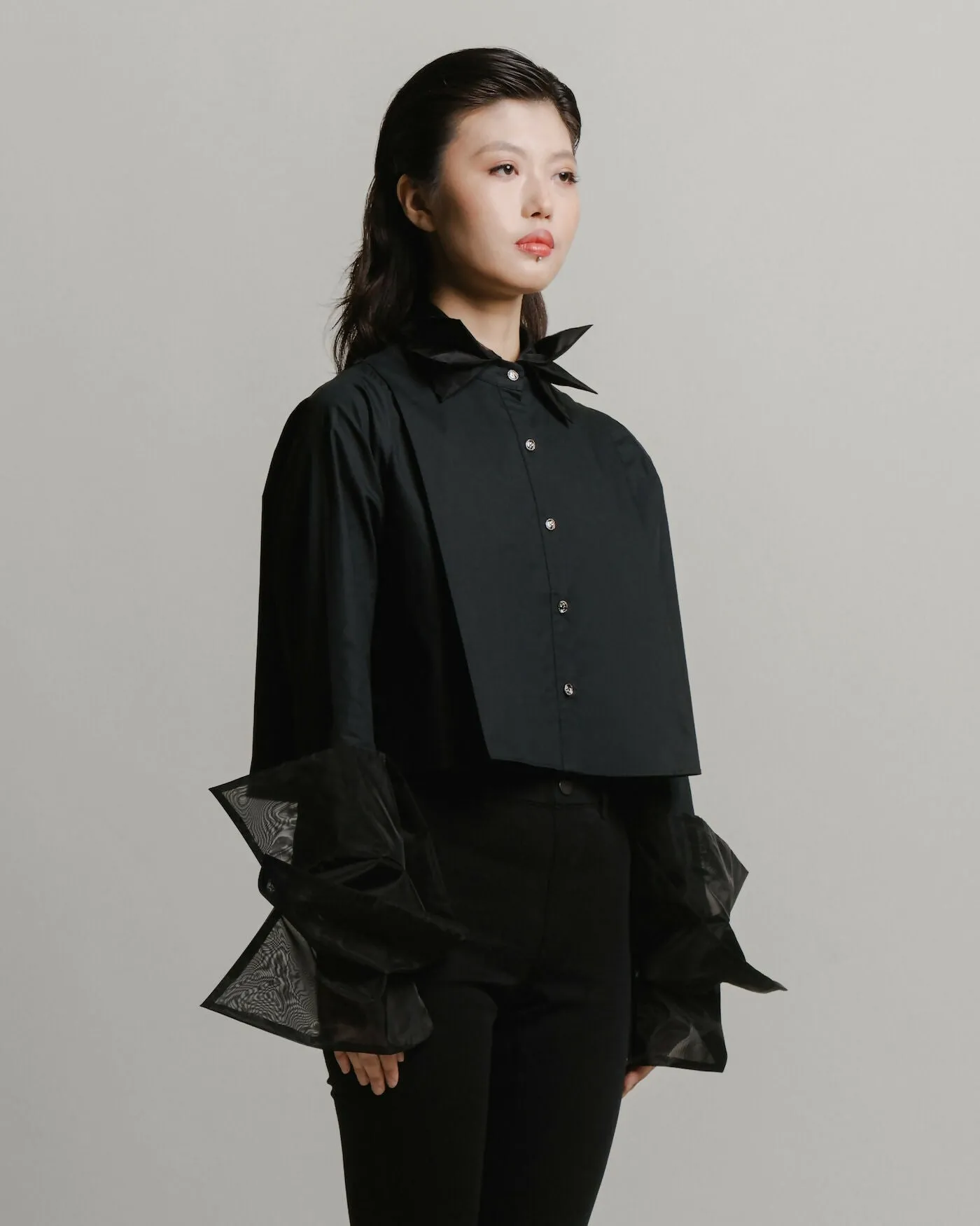 Black Organza Cropped Shirt