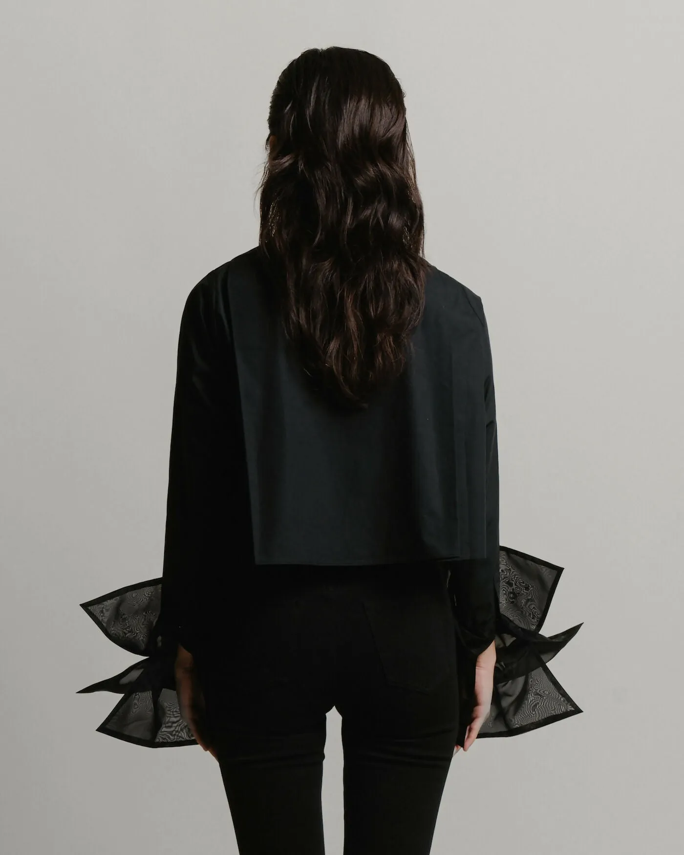 Black Organza Cropped Shirt