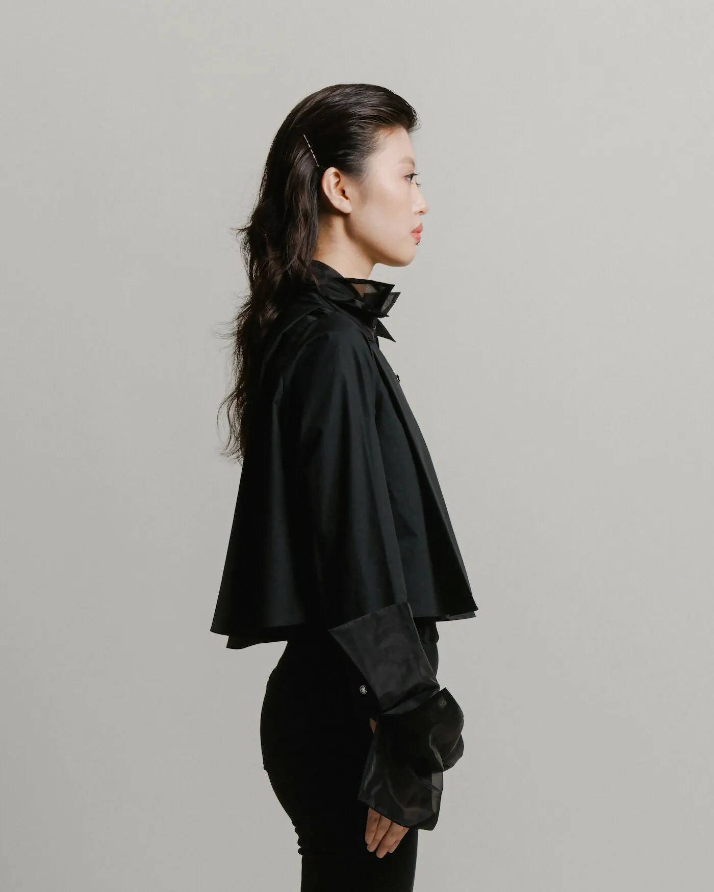 Black Organza Cropped Shirt