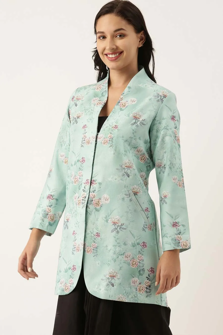 Blue Linen Embroidered Jacket