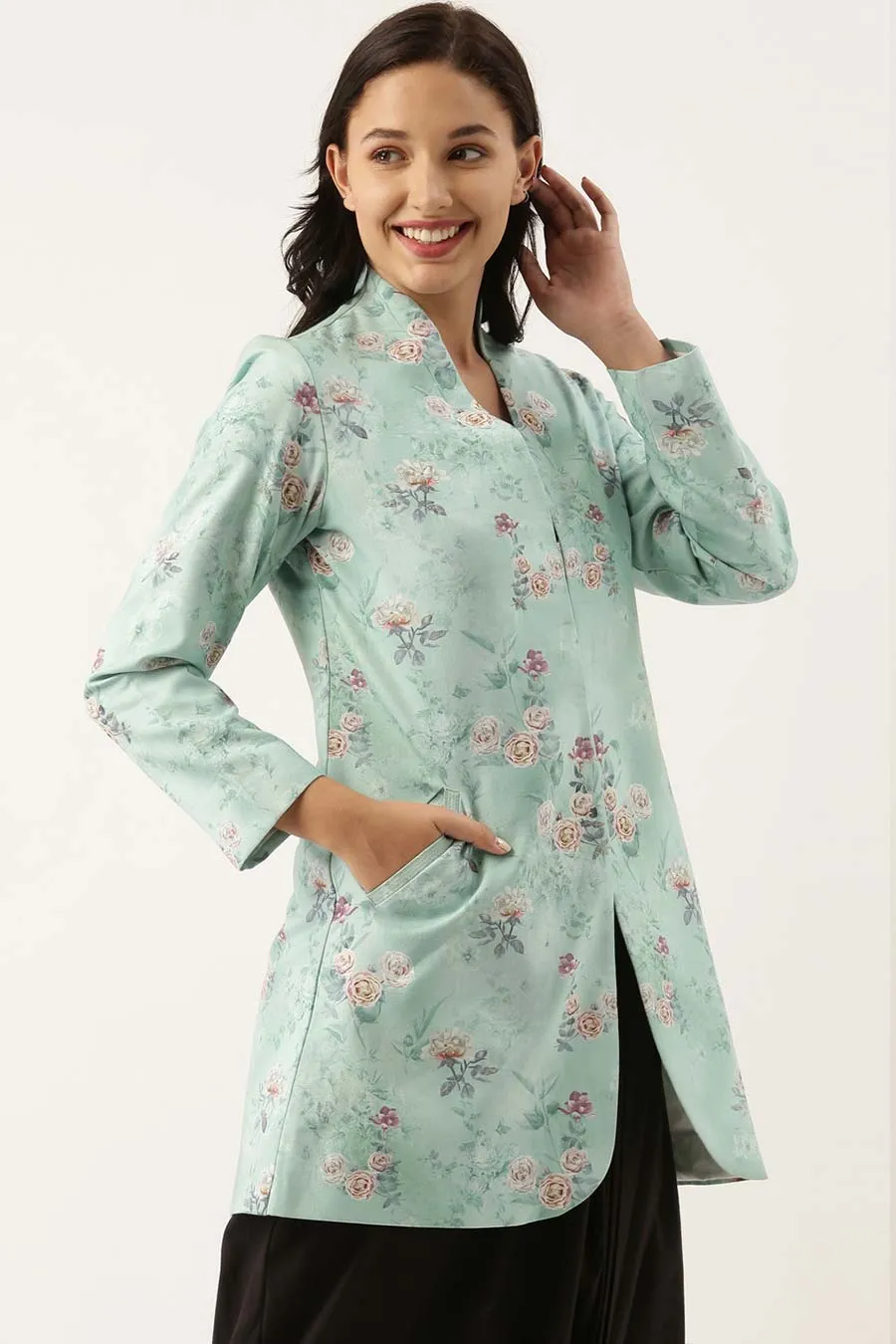 Blue Linen Embroidered Jacket