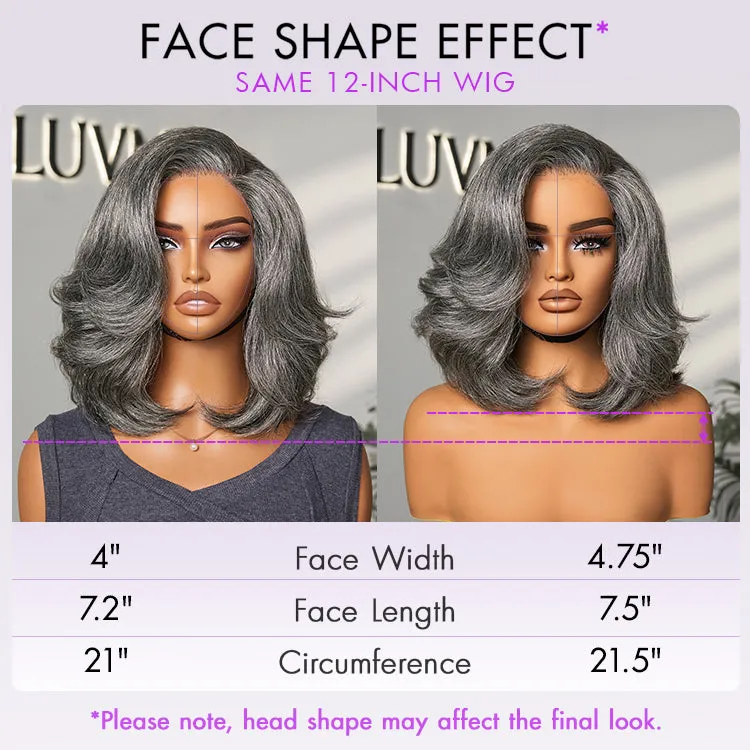 Boss Vibe Salt & Pepper Layered Bob / Body Wave Glueless Pre-Cut Minimalist Lace Grey Wig