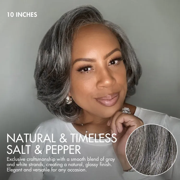 Boss Vibe Salt & Pepper Layered Bob / Body Wave Glueless Pre-Cut Minimalist Lace Grey Wig