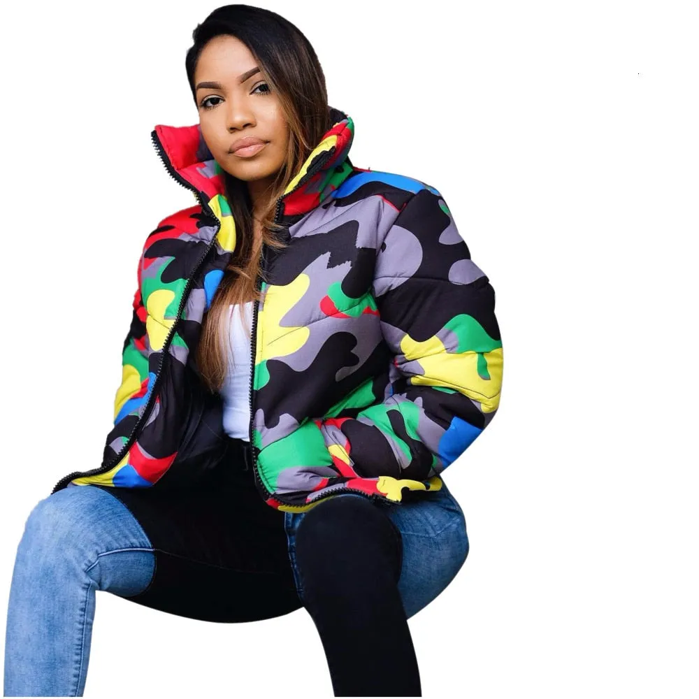 Camo Print Winter Jacket Warm Parka Down Bubble Coat