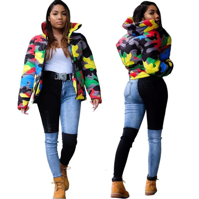 Camo Print Winter Jacket Warm Parka Down Bubble Coat