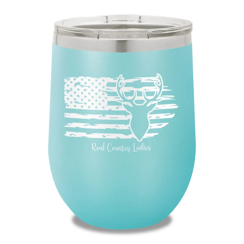 Deer USA Flag 12oz Stemless Wine Cup