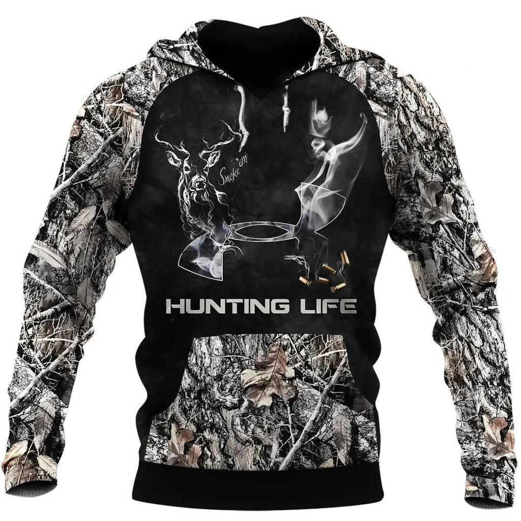 Deer With Smoke Camouflage Hunting Life 3D Hoodie Shirt, Idea Gift for Hunter Deer
