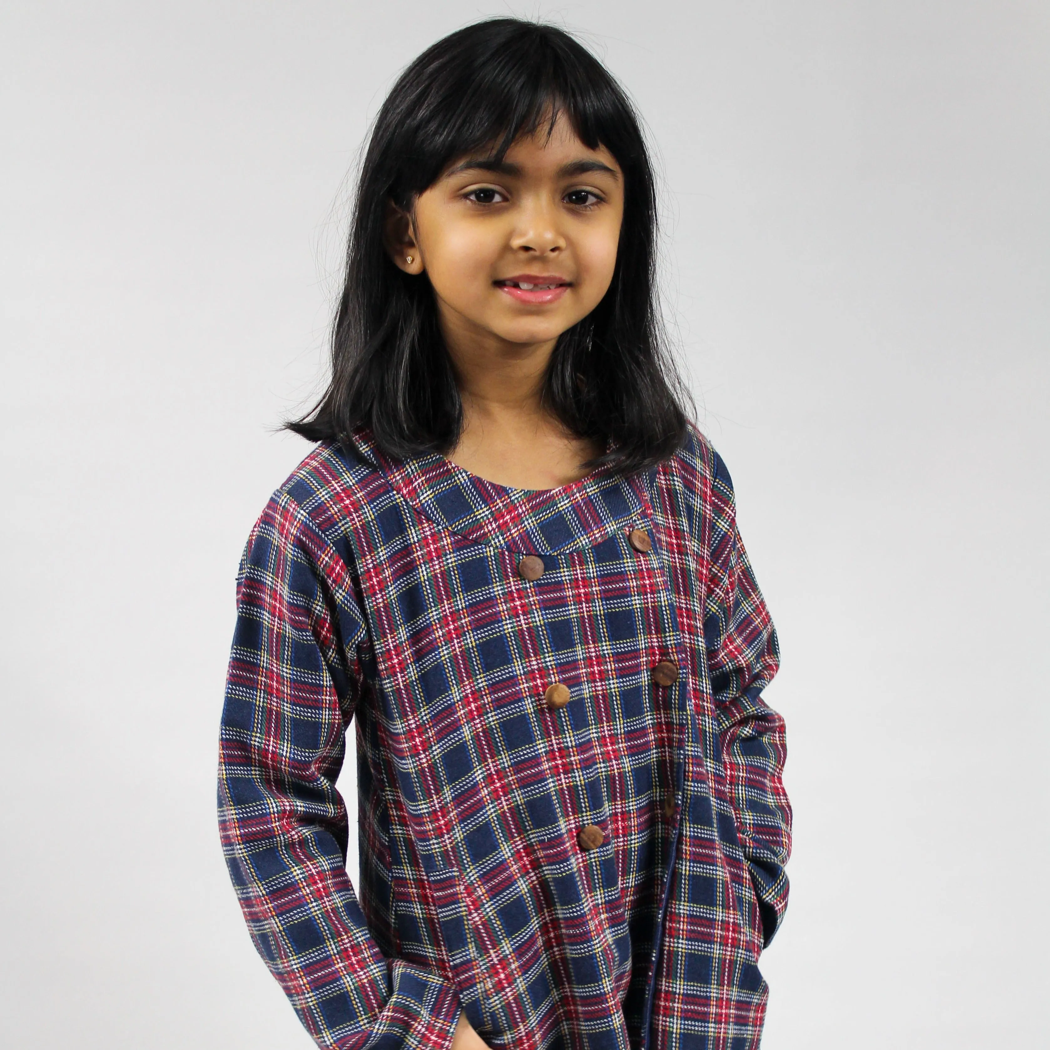 Double Breasted Plaid Overcoat with Wooden Buttons