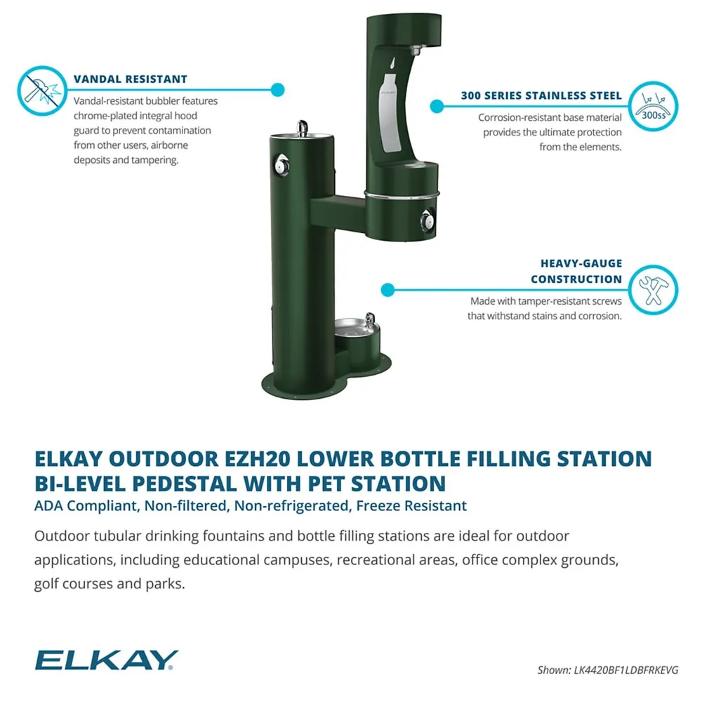 Elkay LK4420BF1LDBFRK | Freestanding Bottle Filling Station | Filterless, Non-refrigerated, Freeze-resistant, Includes a Dog-bowl / Pet fountain