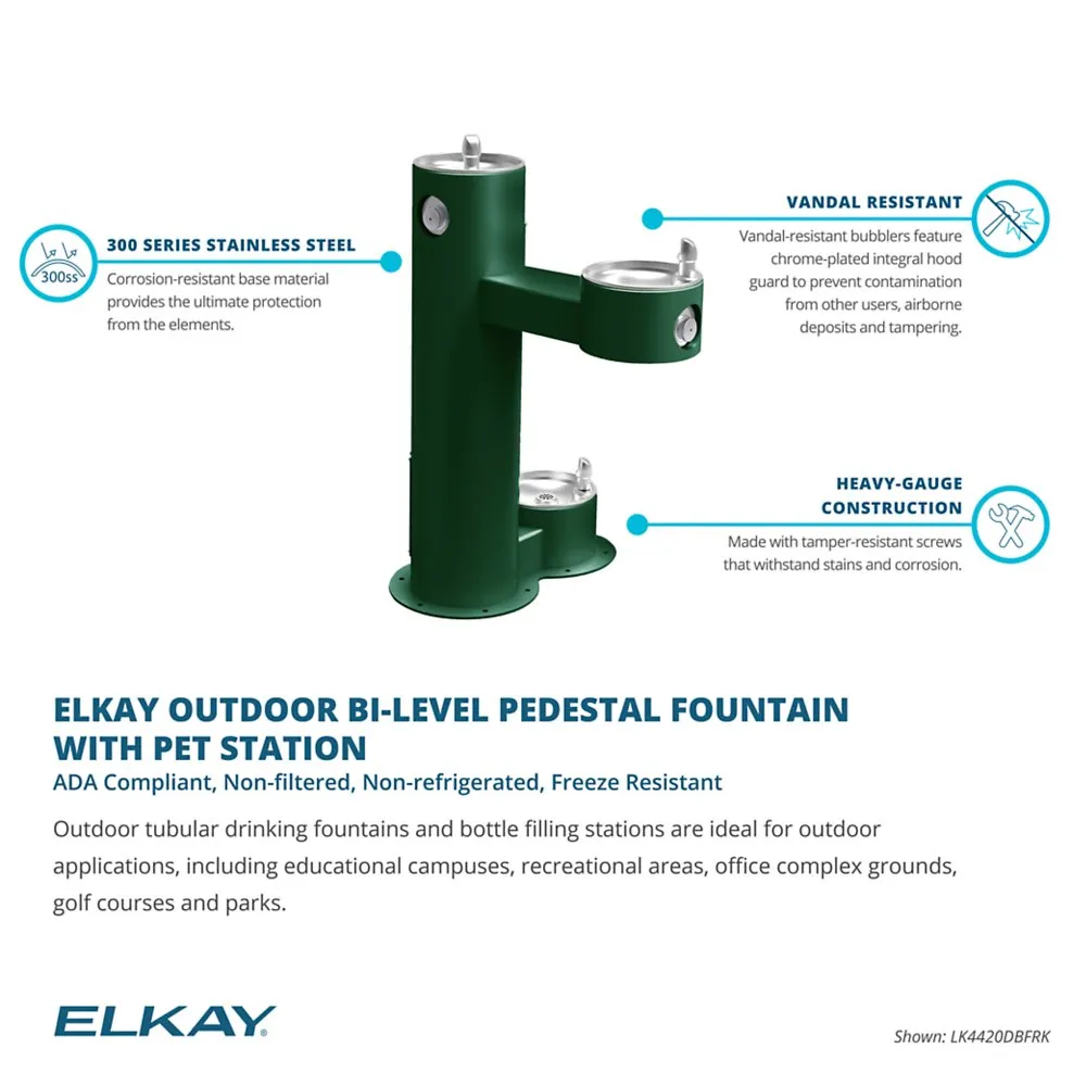 Elkay LK4420DBFRK | Freestanding Bi-level Drinking Fountain | Filterless, Non-refrigerated, Freeze-resistant, Includes a Dog-bowl / Pet fountain
