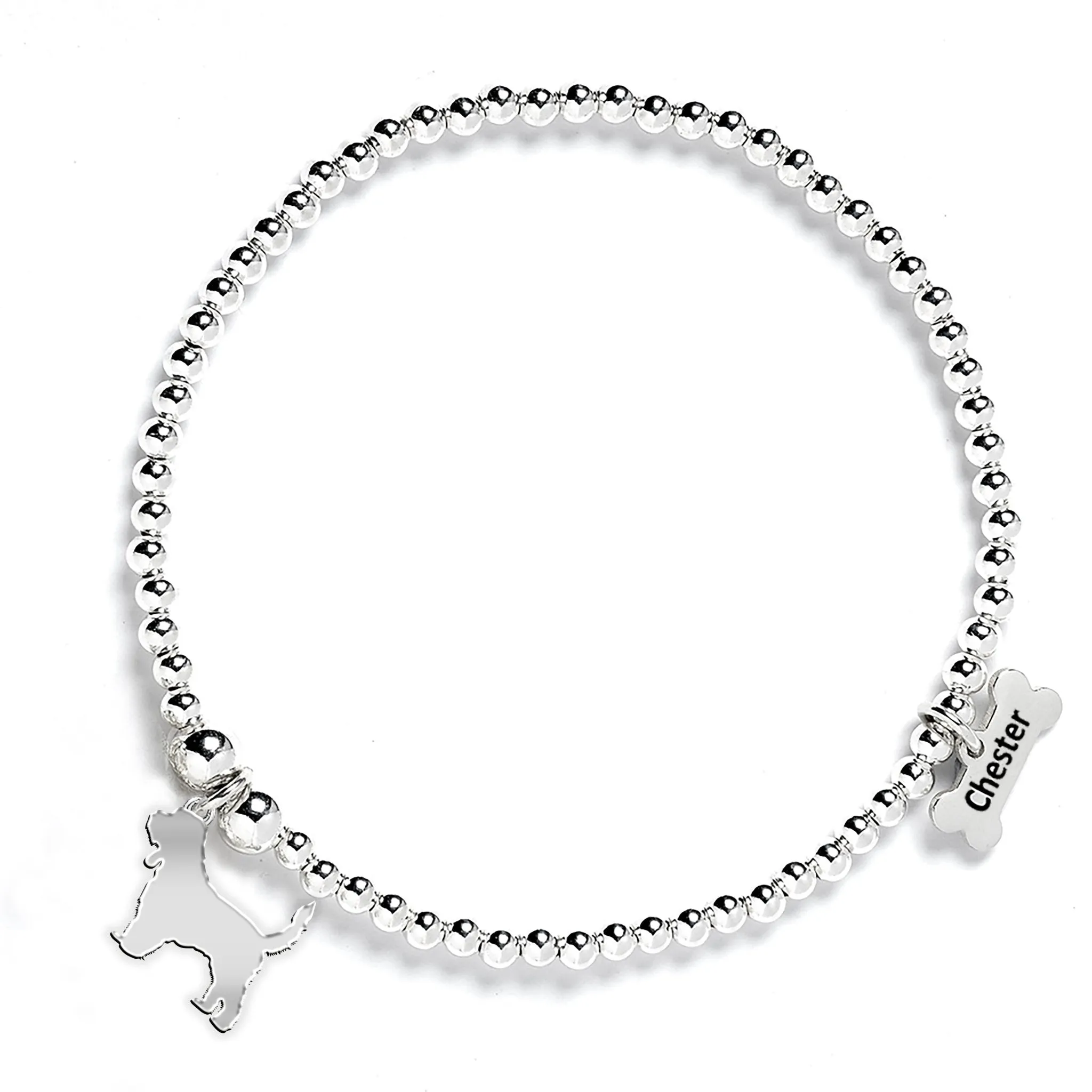 Grand Basset Griffon Vendéen Silhouette Silver Ball Bead Bracelet - Personalised