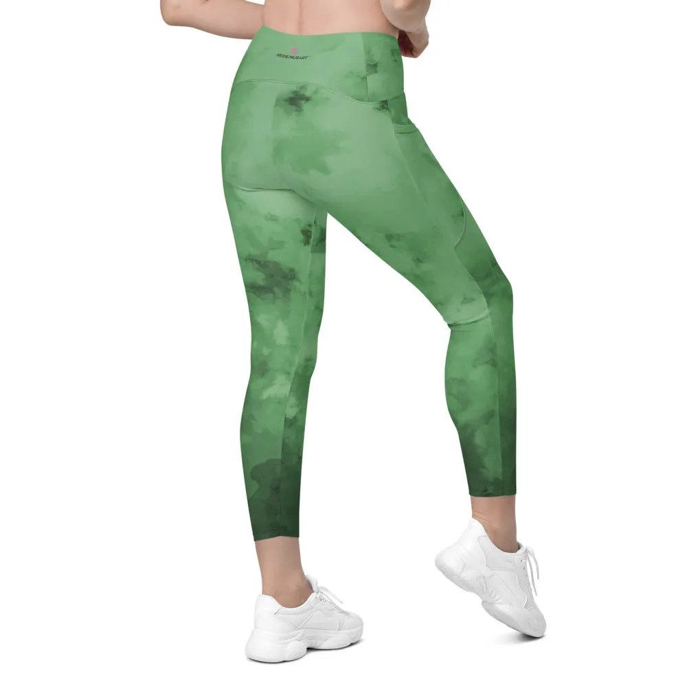 Grass Green Crossover Women's Leggings, Best Women's Crossover Leggings With Pockets For Ladies - Made in USA/EU/MX