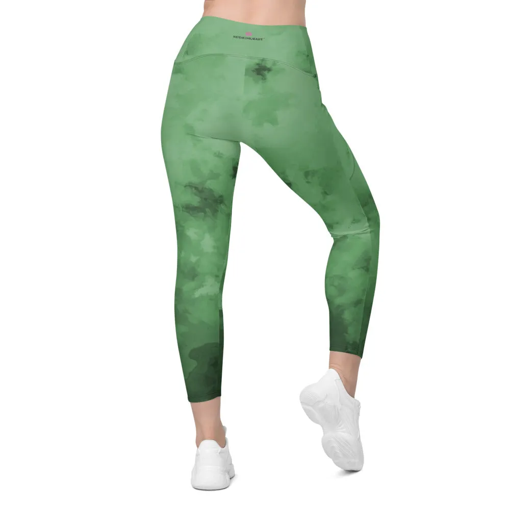 Grass Green Crossover Women's Leggings, Best Women's Crossover Leggings With Pockets For Ladies - Made in USA/EU/MX