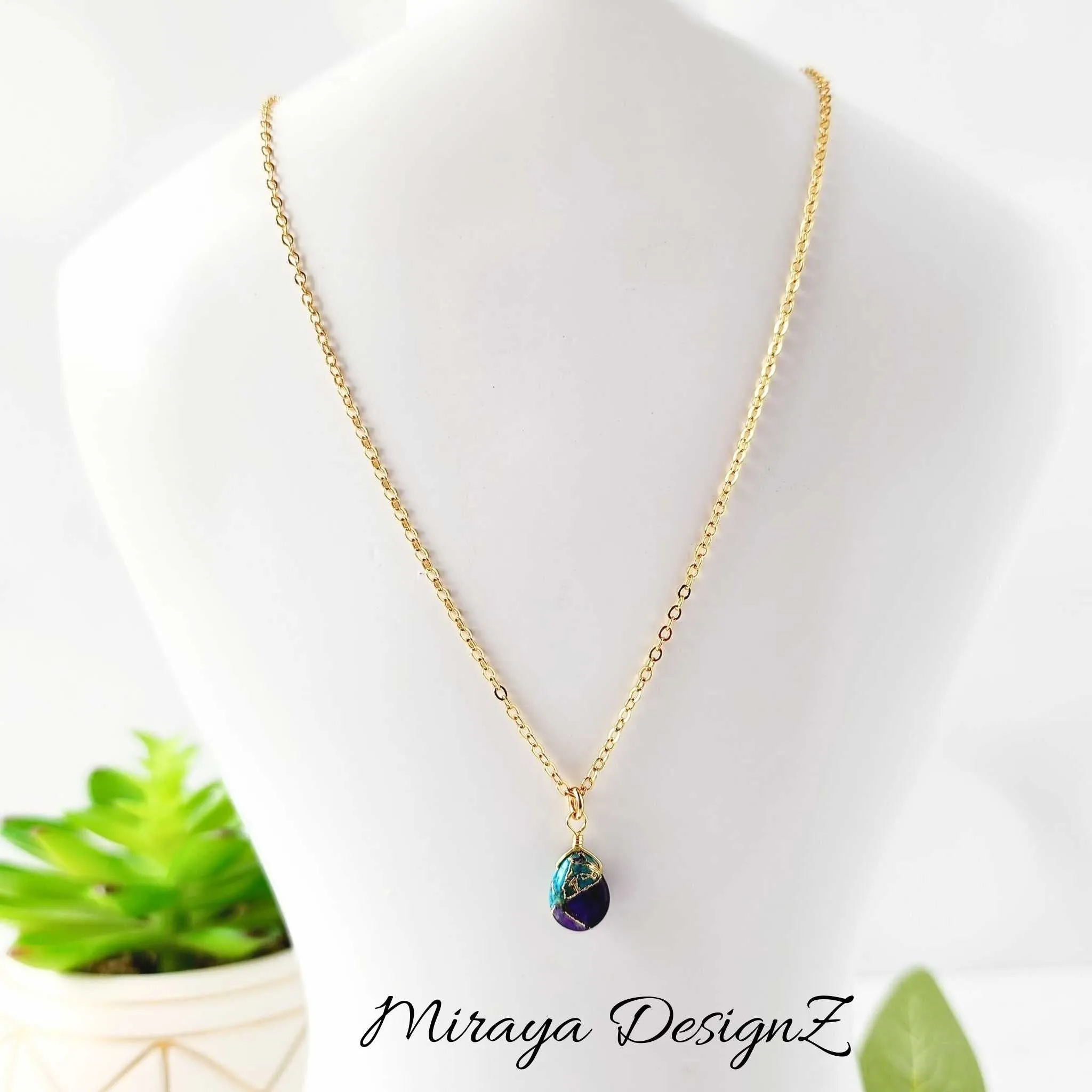 Minimalist Teardrop Necklace - Purple Turquoise