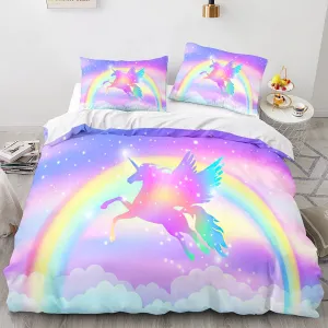 Multicolored Heads Unicorn Bed Set