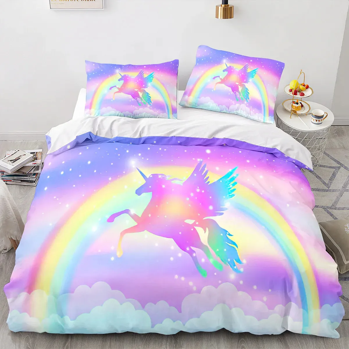Multicolored Heads Unicorn Bed Set