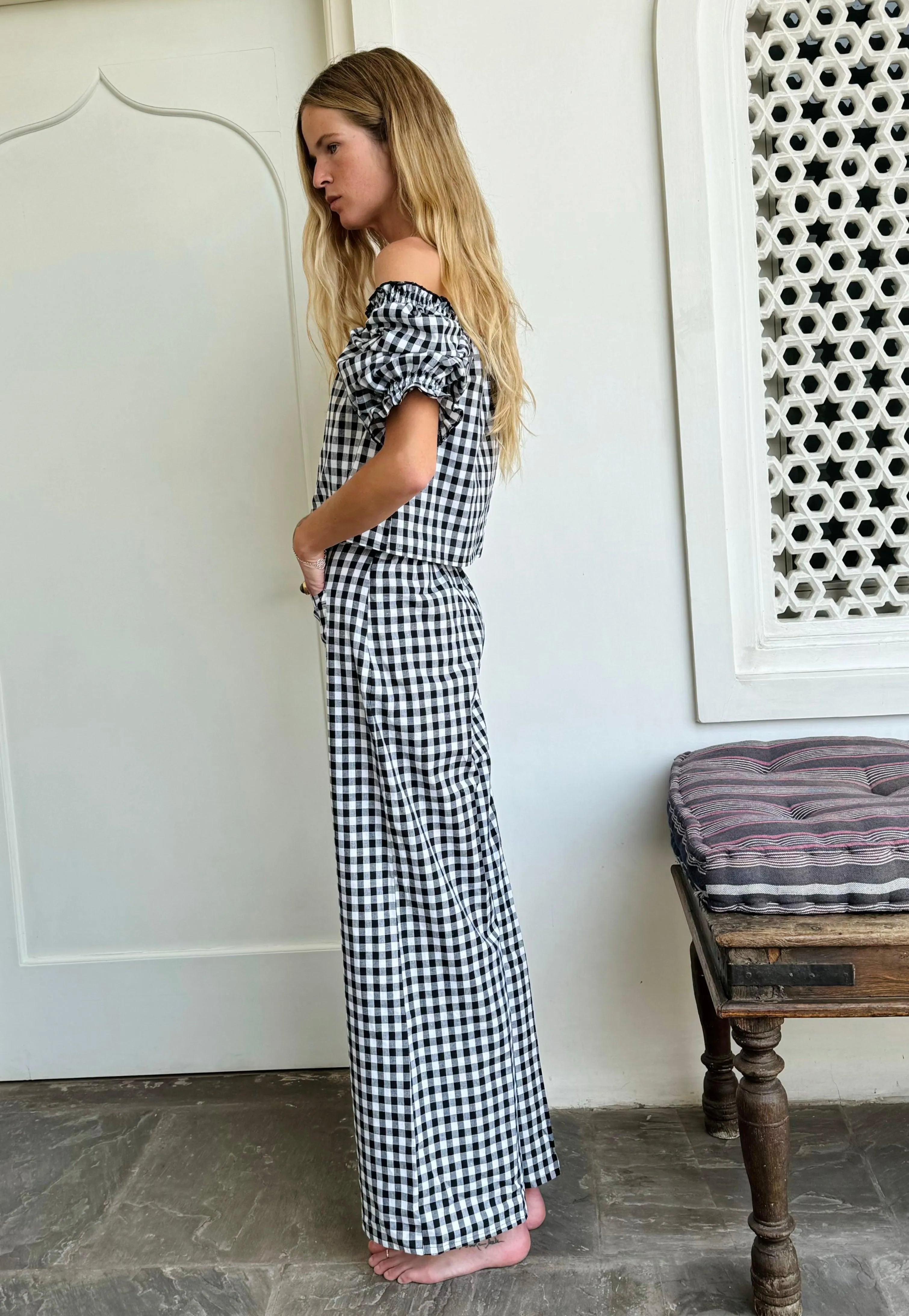 Olive flared pants - black gingham