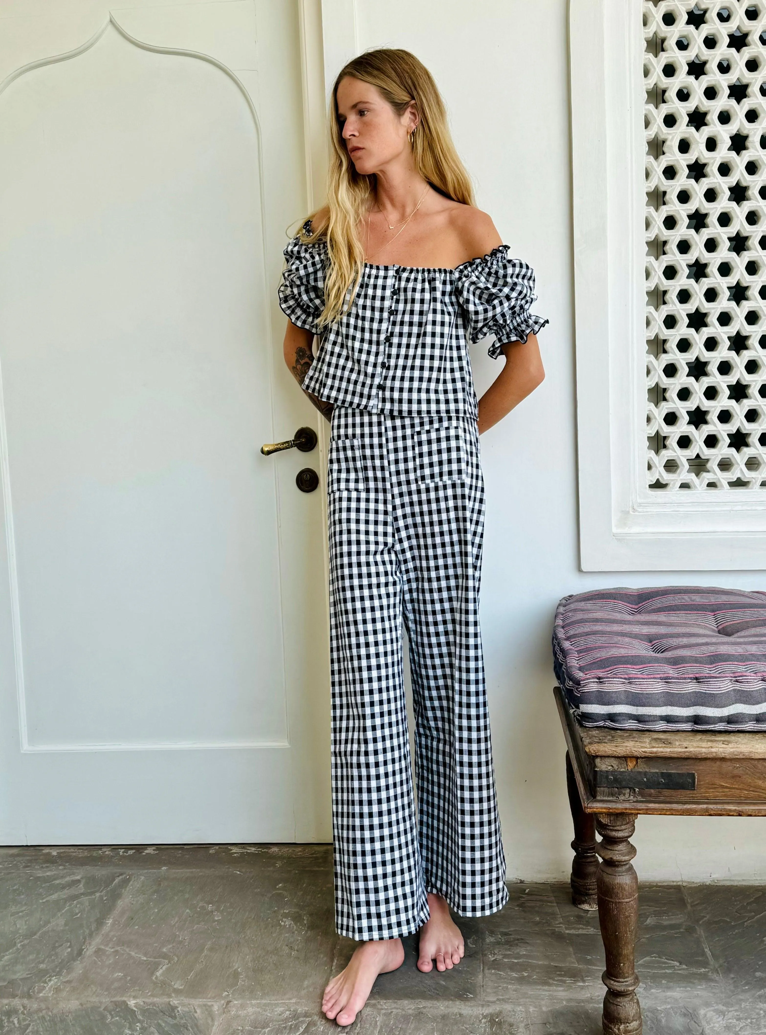 Olive flared pants - black gingham