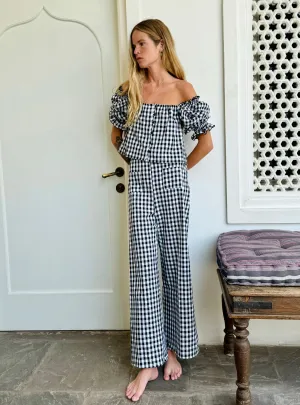 Olive flared pants - black gingham