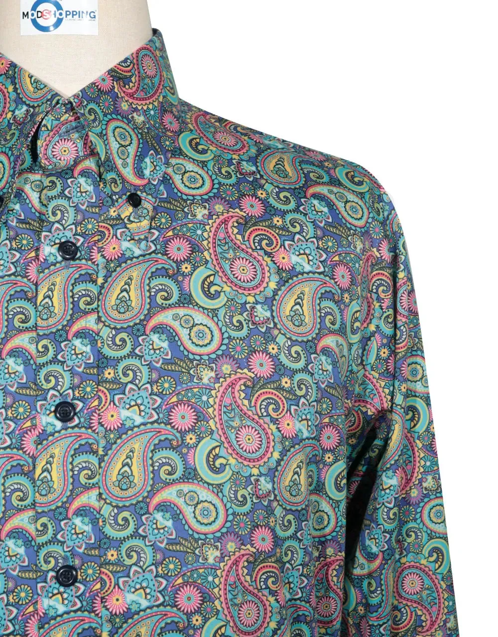 Paisley Shirt - 60s  Style Green Paisley Shirt
