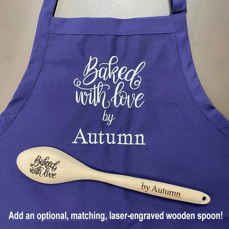 Personalized Apron Embroidered Baked With Love Design Add a Name