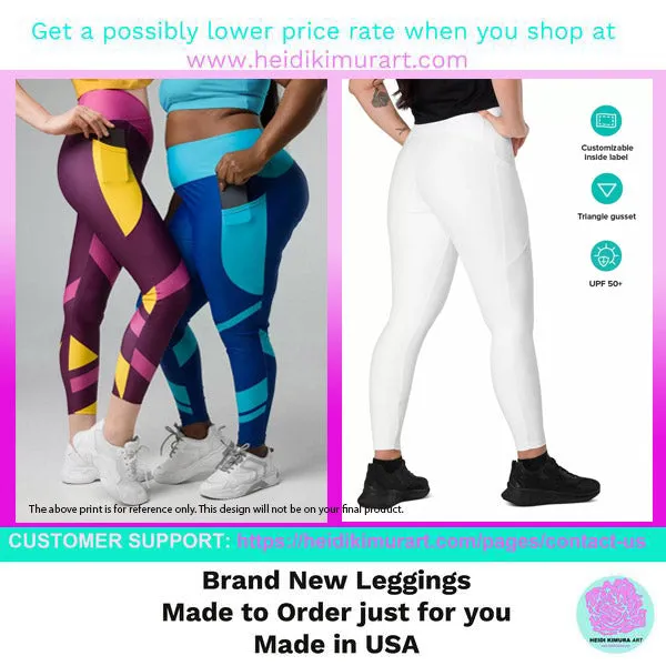 Pink Rose Women's Tights, Best Floral Roses Print Women's Crossover Leggings With Pockets For Ladies - Made in USA/EU/MX
