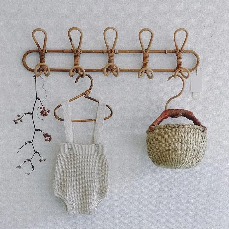 Rattan Hanging Wall Hooks Shelf - Coat Rack Bathroom Towel Hanger Bedroom - Boho Hat Kids Clothes Entryway  Organizer - Kids Room Home Decor
