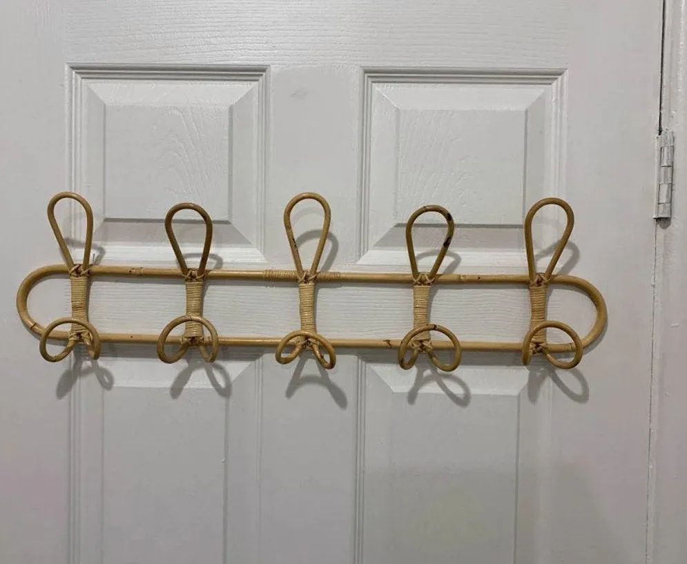 Rattan Hanging Wall Hooks Shelf - Coat Rack Bathroom Towel Hanger Bedroom - Boho Hat Kids Clothes Entryway  Organizer - Kids Room Home Decor