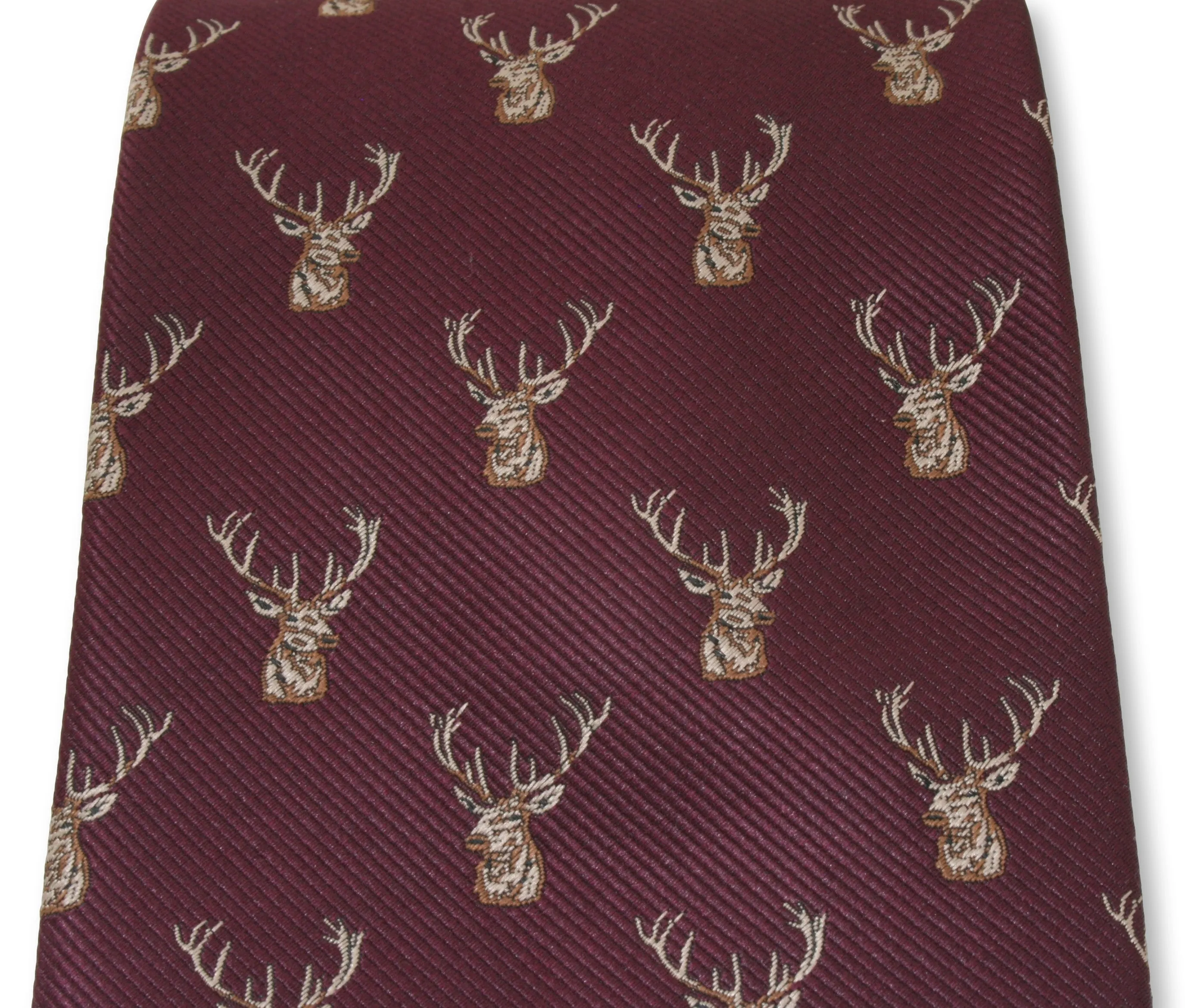Red Stag Head Tie Maroon Mens Hunting Necktie