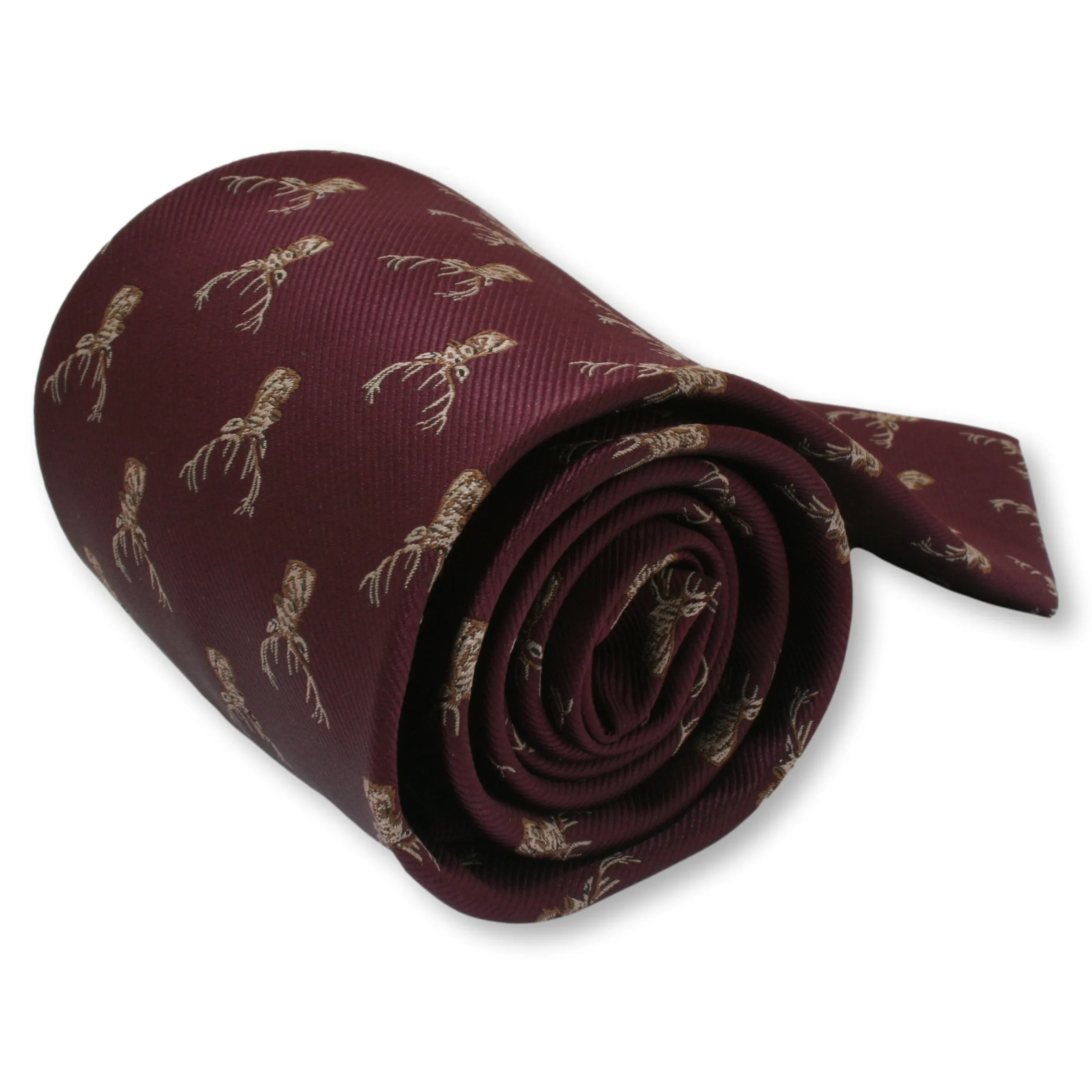 Red Stag Head Tie Maroon Mens Hunting Necktie