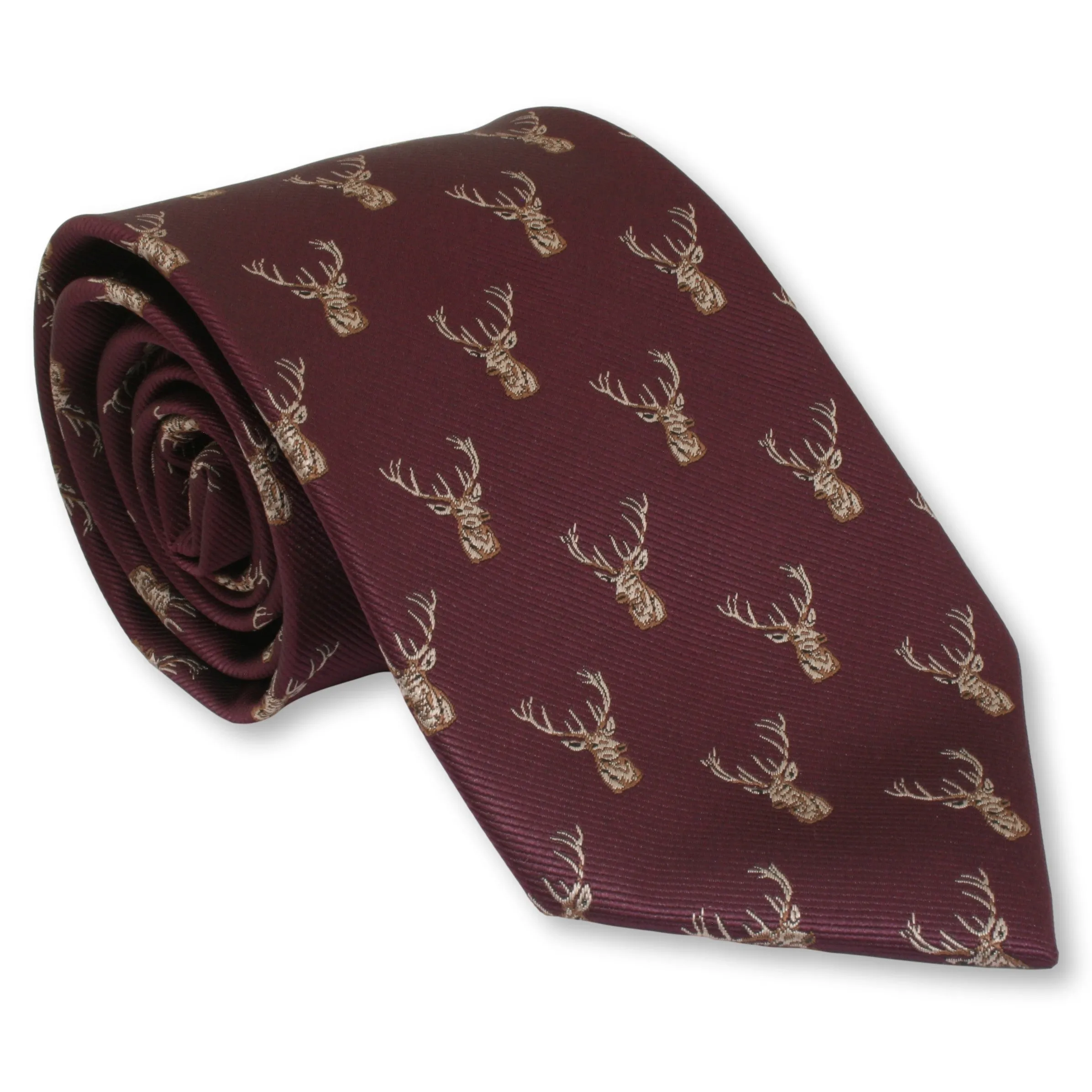Red Stag Head Tie Maroon Mens Hunting Necktie