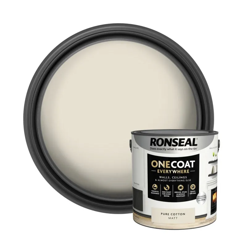 Ronseal One Coat Everywhere Matt Paint 2.5L Pure Cotton