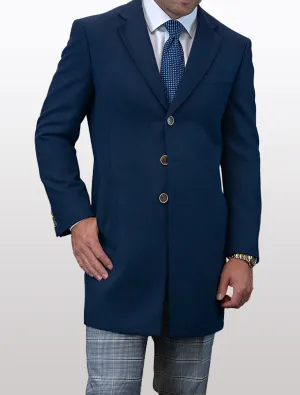 Statement Men's Solid Navy 100% Wool Over Coat