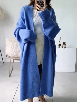 Urban Simple Loose Solid Color Knitting Cardigan Coat BLUE