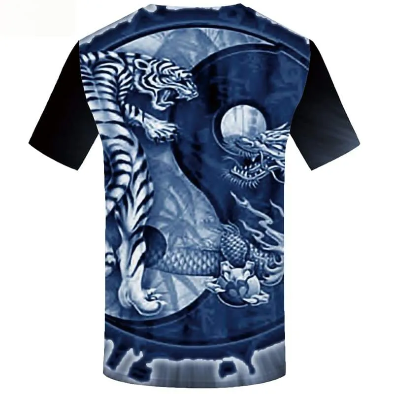 Yinyang T-shirt Men Tiger Tshirts Cool Animal T-shirts 3d Short Sleeve summer